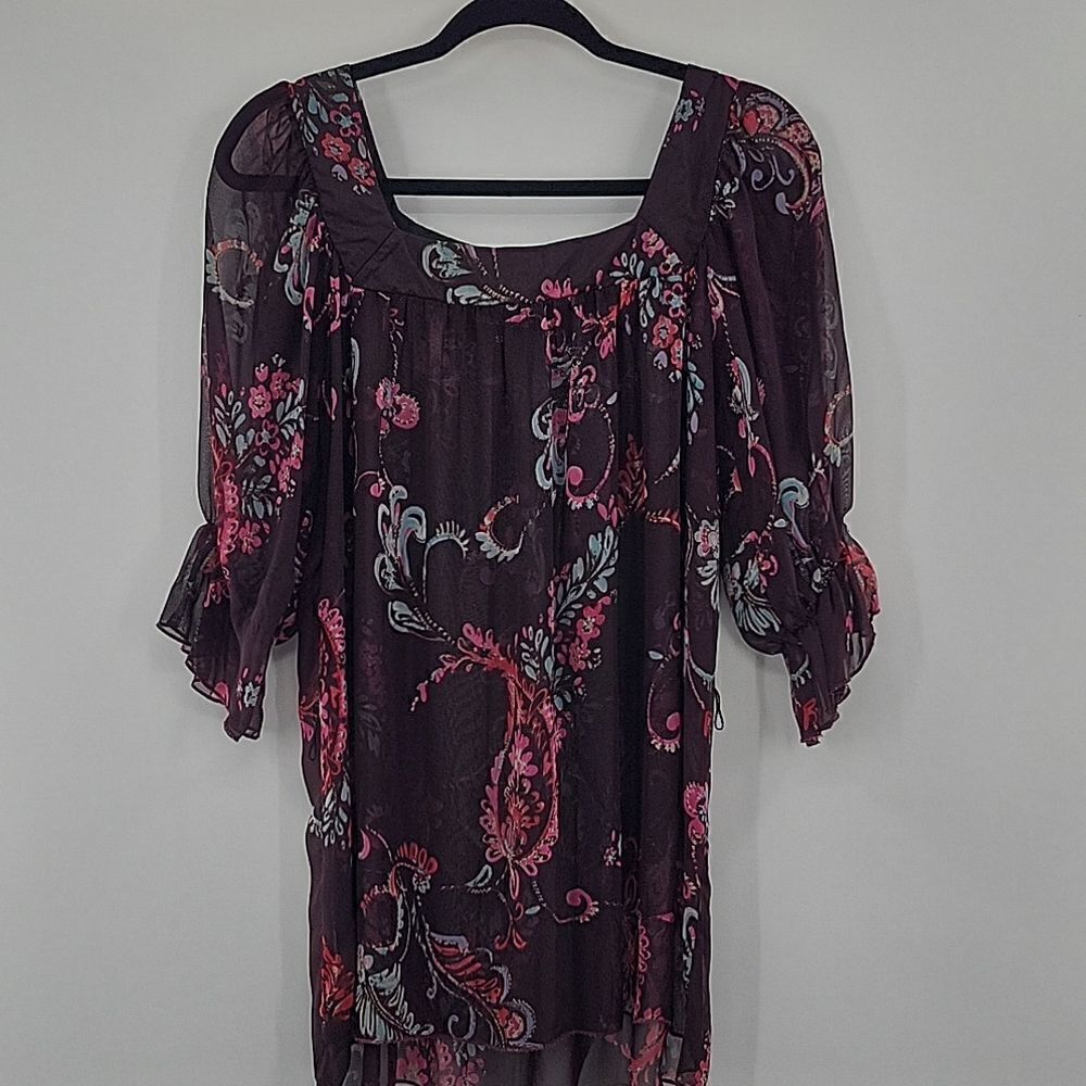 3For$20 Design Work purple sheer top w/ multi color design size: Small